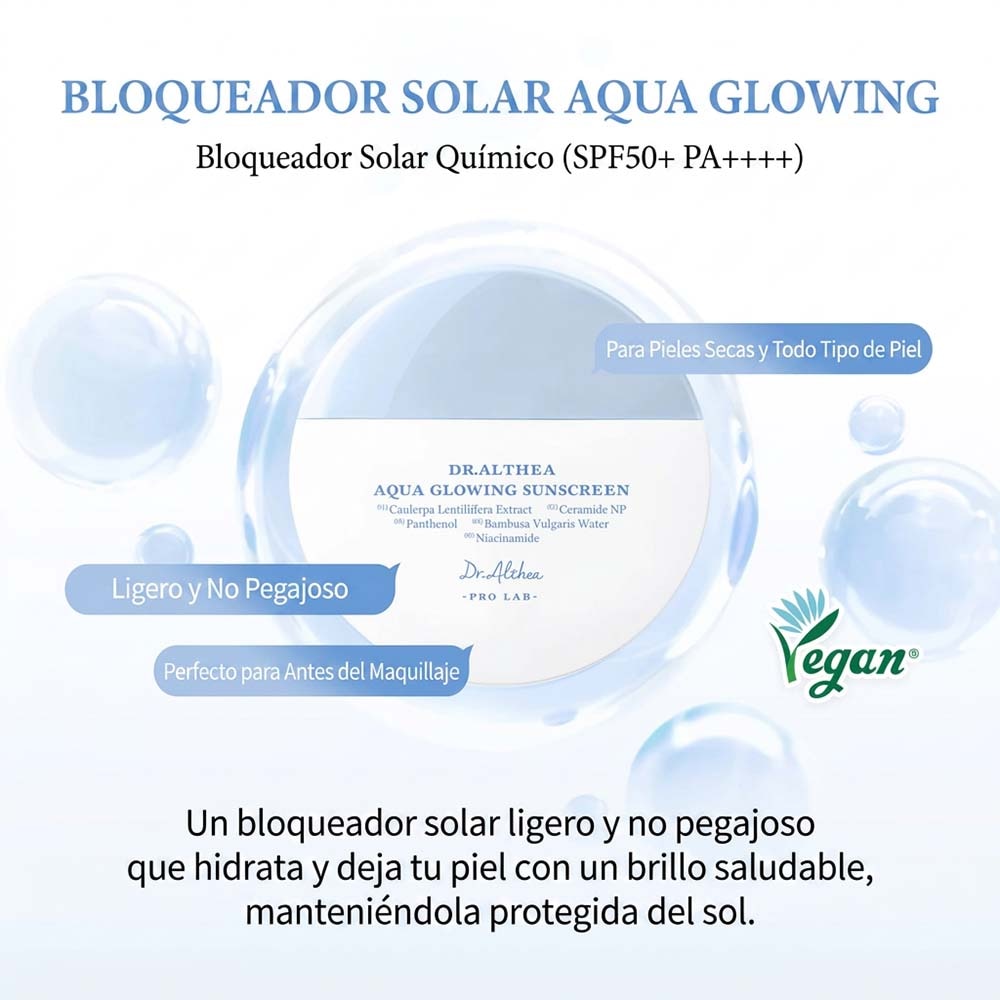 SPF AQUA GLOWING SUNSCREEN DE DR. ALTHEA (PROTECTOR SOLAR PARA HIDRATACI&Oacute;N Y BRILLO SALUDABLE)